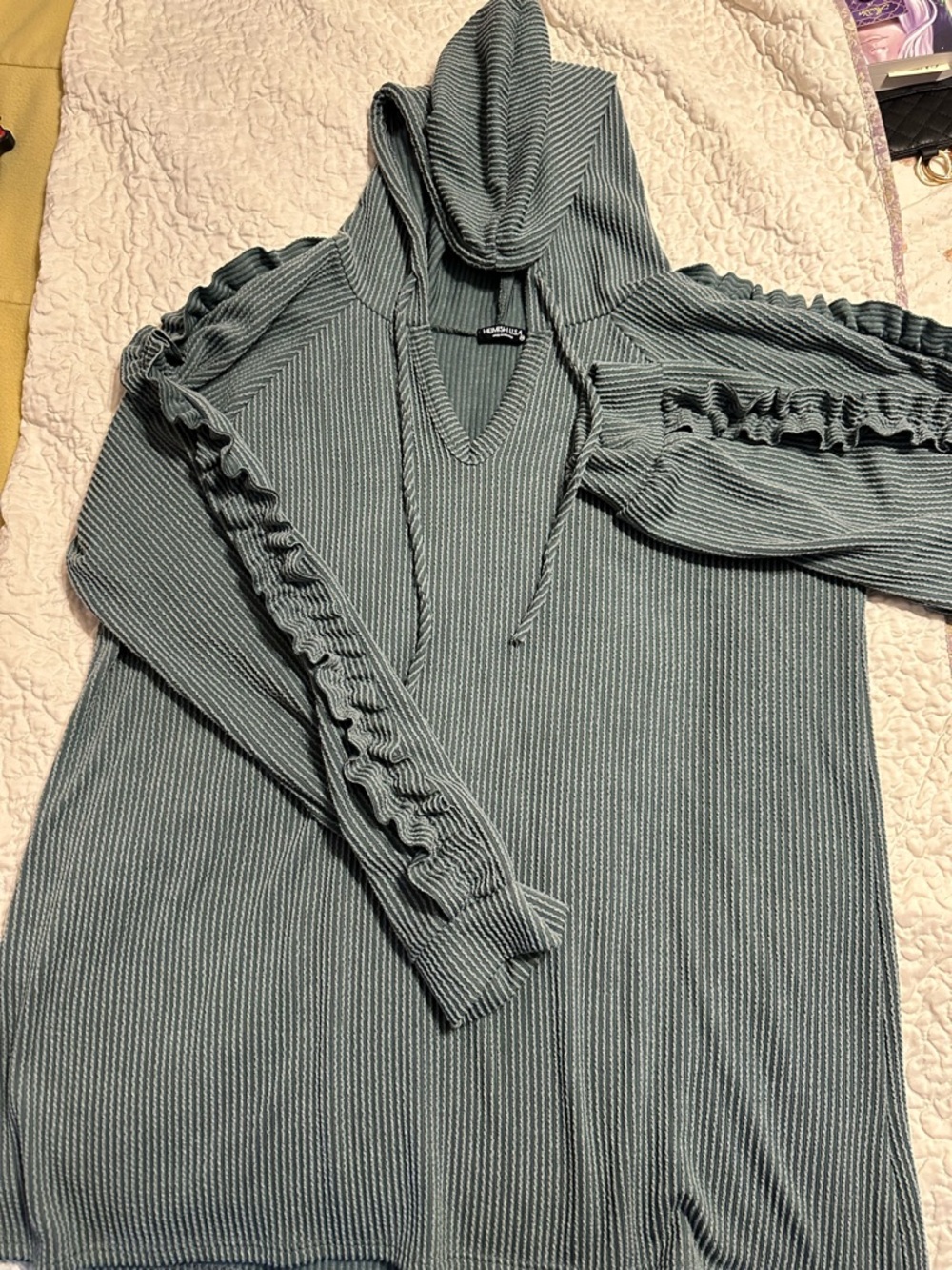 HEIMISH USA Ribbed Hooded Tunic in Sage